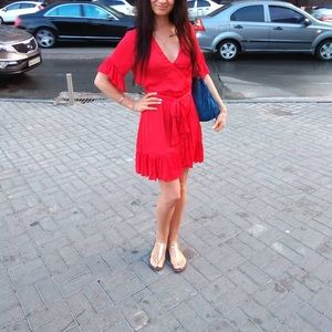 Oysho summer short wrap silky dress Reformation style S